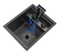 Compact Stainless Steel Hidden Prep Sink with Faucet - Kitchen Bar Counter RV Coffee Shop Dishwashing Trough, Invisible Hand Washing(Sink+Faucet B,32 * 39 * 23cm)