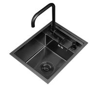 Compact Stainless Steel Kitchen Prep Sink - Mini Single Bowl with Cover for Balcony Bar Coffee Shop - Hidden Siphon Design Ideal for Countertop t
