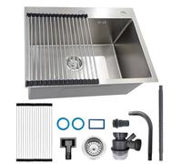 Compact Stainless Steel Kitchen Sink - 60x45cm Small Single Bowl Topmount Utility Sink with Drain Kit & Overflow for Bar Pub RV Campervan Outdoor Use - Silver Finish