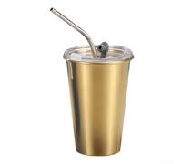 Compact Stainless Steel Mug with Leak-Resistant Lid and Reusable Straw for Daily Hydration Support at Home Office or On the Move (Gold 500ml)