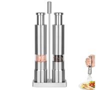 Compact Tabletop Salt and Pepper Grinder Set with Stainless Steel Holder,Push-Button mini Mills for one-Handed Operation,Manual refillable 20ml Each,Adjustable Grind Coarseness,for Kitchen & Dining
