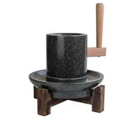 Compact Tea Powder Grinding Machine with Wooden Frame, Handmade Natural Granite Grinder for Wet and Dry Grains, Stone Mill with Solid Wood Handle