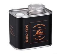 Compact Tin Coffee Bean Container with One-Way Vent to Allow Off-Gassing While Maintaining Air-Tight Environment (Kafes-Black)