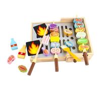 Compact Toy Grill, Wooden Bbq Playset, Interactive Cooking Toy, Realistic Kids Grill Set with Outdoor Pretend Play Bbq for Children Family Friends Kitchen Backyard 11.42x9.06in