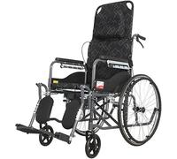 Compact Transport Wheelchair with Adjustable Commode Pan and Padded Seat