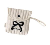 Compact Travel Friendly Period Storage Bag Cartoon Bows Embroidery Cosmetic Organized for Women and Girls Daily Use Practical Polyester Cotton Makeup Bag