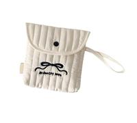 Compact Travel Friendly Period Storage Bag Cartoon Bows Embroidery Cosmetic Organized for Women and Girls Daily Use Practical Polyester Cotton Makeup Bag