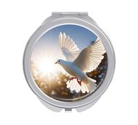 Compact Travel Makeup Mirror 1x/2x Magnification White Dove Flying Handheld Mirror 2.4 Inch Pocket Size 2-Sided 180 Degree Folding Portable Cosmetic Mirrors for Purse Handbag Travel Essentials