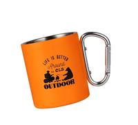 Compact Travel Mug with Carabiner Hook Handle Double Insulated for Camping Use Metal Coffee Mug