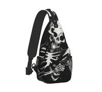 Compact Travel Sling Backpack Mens Crossbody Chest Bag Casual Shoulder Pack for Commuting, Skeleton with Knife