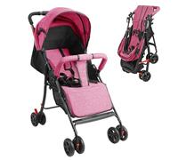 Compact Travel Stroller, Baby Pushchair with with Adjustable Backrest, Canopy, Cup Holder & Storage Basket, One-Hand Foldable Lightweight Baby Pram Buggy for 0-2 Years Toddlers Up to 10 kg (Pink)