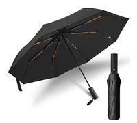Compact Travel Umbrella - Windproof Mini Umbrella with Automatic Open & Close, UPF 50+ UV Protection, Lightweight, Strong & Portable for Rain and Sun (Black)