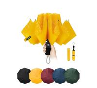 Compact Travel Umbrella Windproof Strong- Automatic Inverted Folding Umbrellas for Wind and Rain, 210T Coating 105cm Span - 10 Ribs Yellow Portable Umbrella for Men and Women