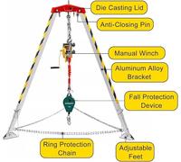 Compact Tripod Kit for Confined Spaces Foldable Safety Rescue Tripod with Fall Protection & Safety Harness 1200LBS Winch Ideal for Sewer Well Applins