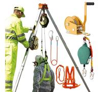 Compact Tripod Rescue Kit - Fire & Emergency Recovery System Derrick Crane Equipment for High Places Wells Tunnels - Includes Winch & Safety Harness
