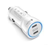 Compact USB C Car Adapter 60W for iPhone for samsung Compact(White) | 60W total output, dual 30W for pd ports, charges two phones fast, compact 5.6cm design, fits any car socket