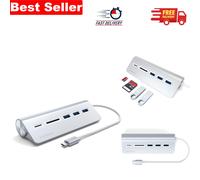Compact USB-C Hub: 3x USB-A Ports & Card Readers for Mac, iPad, Surface - Silver