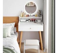 Compact Vanity Set for Girls with Mirror & Stool Adjustable Makeup Table with Drawer 3 Light Modes Mini Dressing Table for Bedroom 50cm for Kids