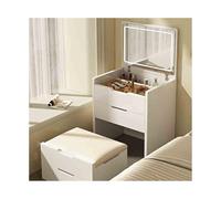 Compact Vanity Table with Mirror White Makeup Desk Set Small Dressing Table with Stool Perfect for Bedrooms & Bathrooms Height Adjustable (45CM)