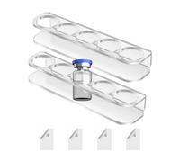 Compact Vial Rack for Fridge - Acrylic Wall Mount Organizer 2 Pack Space Saver for Small Bottles | 5 Slot Refrigerator Shelf with 4 Double-Sided Adhesive 2.5cm Diameter