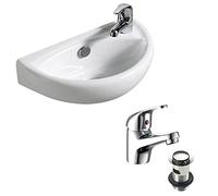 Compact Wall Hung Basin Sink Bathroom Mini Tiny Small Right Hand + Tap & Waste