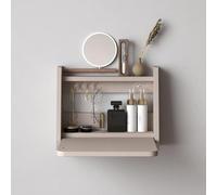 Compact Wall-Mounted Makeup Table with Mirror, Space-Saving Dressing Station and Wooden Shelf, Perfect for Bedroom and Bathroom nization