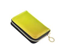 Compact Wallet Women Leather RFID Blocking Credit Card Wallets Yellow Coral Orange Lemon Lime Green Zipper Travel Wallet with Key Ring
