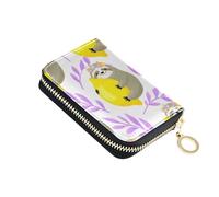 Compact Wallet Womens Small RFID Blocking Credit Card Wallets Cute Sloths Flower Yellow Lemons Travel Cash Wallet with Coin Pocket