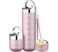 Compact Weekly Pill Organizer for Travel, Portable Waterproof Aluminum Case with 7 Daily Compartments for at Home or on Trips (Pink)