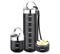 Compact Weekly Pill Organizer for Travel, Portable Waterproof Aluminum Case with 7 Daily Compartments for at Home or on Trips (Black)