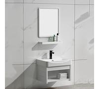 Compact White Bathroom Vanity Sink Combo with Mirror - Wall-Mounted Floating Cabinet for Small Spaces Stylish Bathroom Sink Vanity Set (Size: 40x)