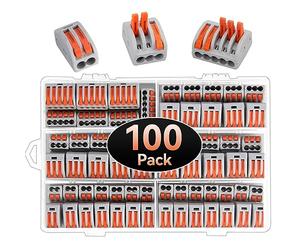 Compact Wire Connectors, Preciva 100pcs Splicing Connector, Lever Nut Assortment Conductor, Electrical Cable Blocks with 50pcs Clamps for 3-Port, 40pcs for 2-Port, 10pcs for 5-Port