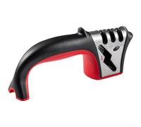 Compact wireless electric sharpener for kitchen knives and fruit knives, designed for sharpening straight and serrated blades plus scissors