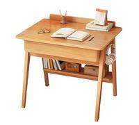 Compact Wood Computer Desk 80cmRetro Gaming & Study Table with Drawers & Storage RackAdjustable Sit Stand Home Office Bureau Rustic Vintage Style