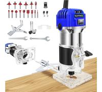 Compact Wood Palm Router Tool Hand Edge Trimmer Woodworking Joiner Cutting Palmming Tool 4000-27000RPM 6 Speed Settings, 800W 220V Electric Trimmer Router Corded with 15PCS 1/4" Router Bits