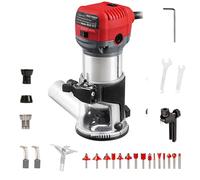 Compact Wood Router 710W 33,000 RPM with 15 Router Bits, Fixed Base, Includes Trim Bits, Edge & Roller Guide
