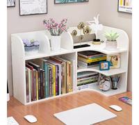 Compact Wooden Desktop Bookshelf - Mini Bookcase & Desk Organizer for Study Room Dorms - Stylish White Storage Rack Right Side 24L/60cm Space-Saving Solution