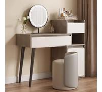 Compact Wooden Makeup Vanity Set with Mirror & Lights - Stylish Dressing Table with Chair (80x40x75 cm) for Bedroom or Home Office Storage & Beauty Essentials