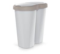 Keden Prosperplast Compacta R Duo 40 L waste bin with frame, two independent lids, hygienic waste separation, double access, for office or home, sturdy plastic (Brown/ash)