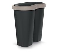 Keden Prosperplast Compacta R Duo 40 L waste bin with frame, two independent lids, hygienic waste separation, double access, for office or home, sturdy plastic (Brown/black)