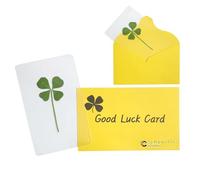 compactini Genuine Real Breed Four Leaf Clover Bookmark GOOD LUCK Gift Card with Envelope, Good Luck Charm Deco Handmade Laminating, 3.54" x 2.4" (Yellow)