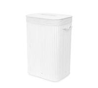 Compactor Bamboo White Laundry Basket with Lid, Foldable Washing Hamper for Storing Clothes and Linen in Bedrooms and Bathrooms, Removable Liner and Rope Handles