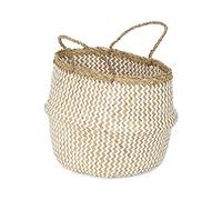 Compactor Belly Basket Collection - Large, White, Seagrass and Paper, Handwoven Round Storage Basket (35X35X32 cm)