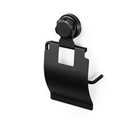 Compactor Toilet Roll Holder, POWDER COATING IRON 24H SUCTION CUP : TPU AND ABS, Black, 14.8 x 3.3 x H.22.5 cm
