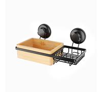 Compactor Shower Caddy, BAMBOOO BLACK MATT POWDER COATED IRON SUCTION CUP : TPU AND ABS, 27. 3 x 15 x 13. 5 cm