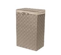 Compactor Rectangle Laundry Basket with Lid, Woven Washing Hamper for Storing Clothes and Linen in Bedrooms and Bathrooms, Removable Liner and Carry Handles, Taupe, Stan Range