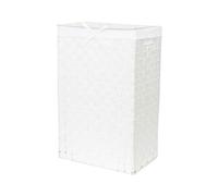 Compactor Rectangle Laundry Basket with Lid, Woven Washing Hamper for Storing Clothes and Linen in Bedrooms and Bathrooms, Removable Liner and Carry Handles, White, Stan Range
