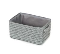 Compactor Rectangle Storage Basket with Pull Handle, Woven Storage Box Reinforced with Cardboard, For Cupboard, Desk and Shelf Storage, Grey with Matching Inner Lining, Lilou Range
