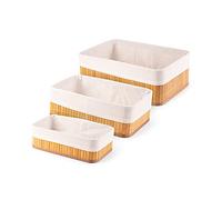 Compactor Set of 3 Bamboo Storage Baskets, Natural Bamboo, Fabric Lining, Large 33 x 23 x 12 cm, Medium 29 x 19 x 10 cm, Small 25 x 15 x 8 cm, Brown, RAN10569