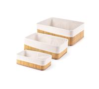 Compactor Set of 3 Bamboo Storage Baskets, Natural Bamboo, Fabric Lining, Large 33 x 23 x 12 cm, Medium 29 x 19 x 10 cm, Small 25 x 15 x 8 cm, Brown, RAN10569